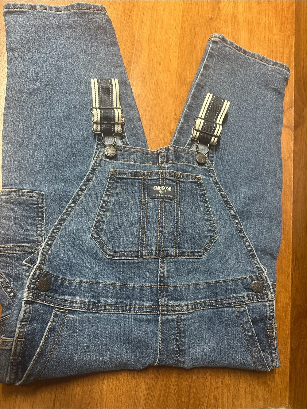 OshKosh B'gosh Dark Blue Denim Overalls with Striped Straps